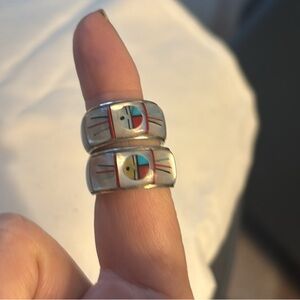 Zuni sterling silver inlay hoops  signed